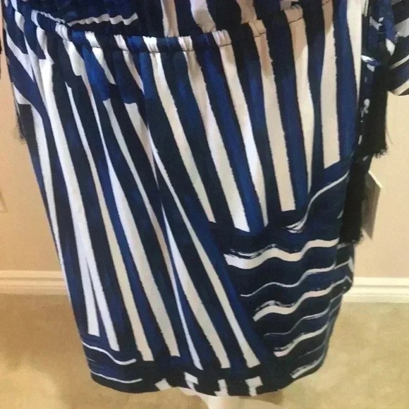 NWT CALVIN KLEIN Royal Blue & White Drawstring Waist Cold Shoulder Dress- Size 6 - Picture 6 of 13